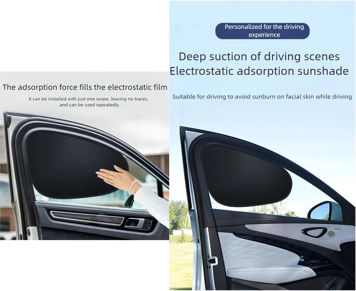 4Pcs(Black) Automotive Sun Protection from UV，Removable Car Window Shades for Side Window,Static Cling Window Sunshine Blocker Visor Sunshade Extender,Passenger/Driver Window Sun Shade