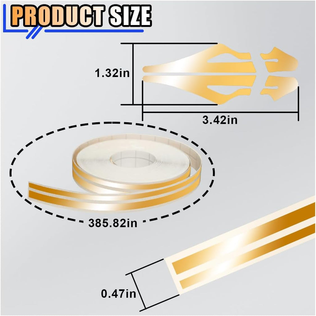 32Ft Car Pinstriping Tape, Vinyl Pin Striping Decals Car Trim Stripe Tape DIY Stickers, Universal Car Hood Body Side Stripe Glossy for Auto Motorcycle Home Door Musical Instrument (Gold)