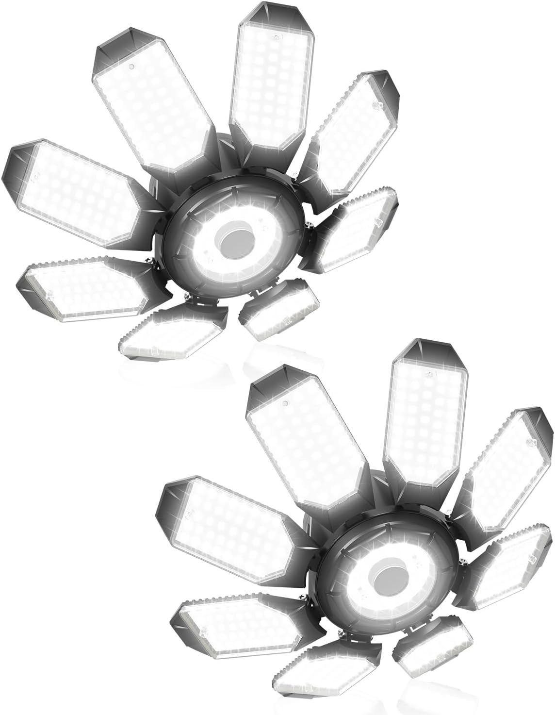 Adiding LED Garage Ceiling Lights 2 Pack w/ 8+1 Adjustable Panel, Super Bright