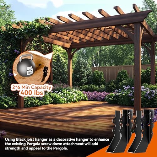 black 2x6 joist hangers for wood, 18 gauge, close-up detail