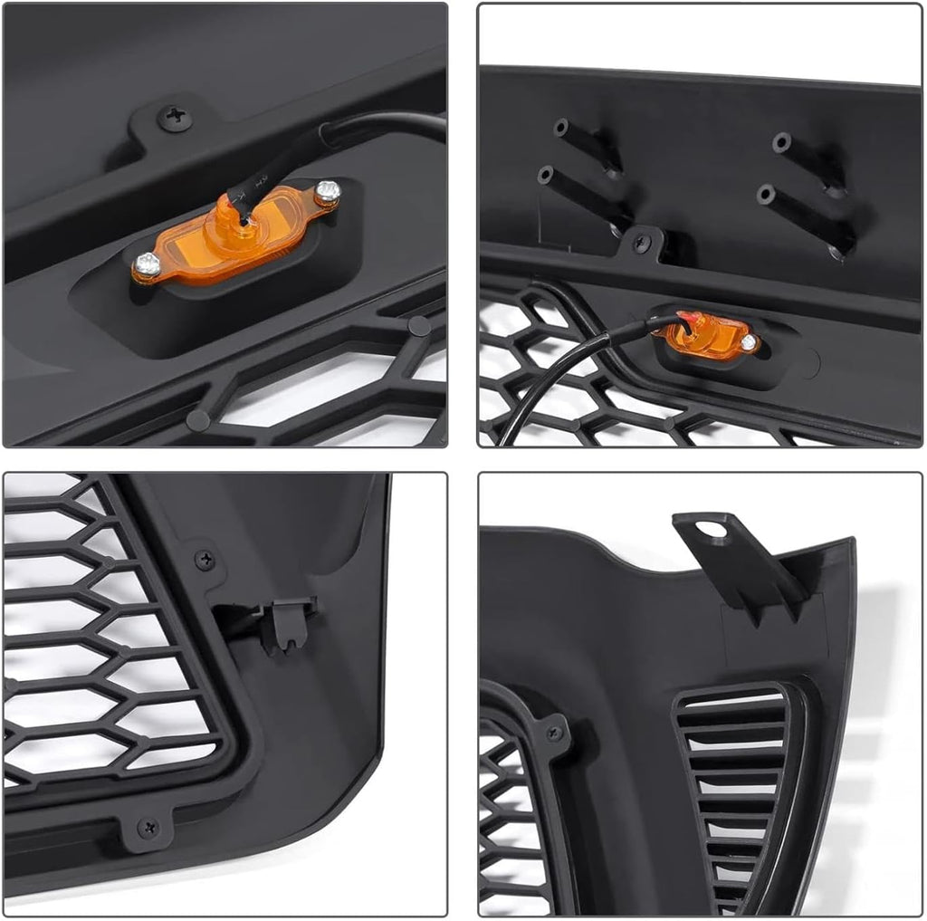 Mesh Front Grill with Amber LED, Compatible with The Following Models: Toyota Tacoma 2005-2011, Matte Black Shell TRD Pro Aftermarket (Parrilla para Tacoma)