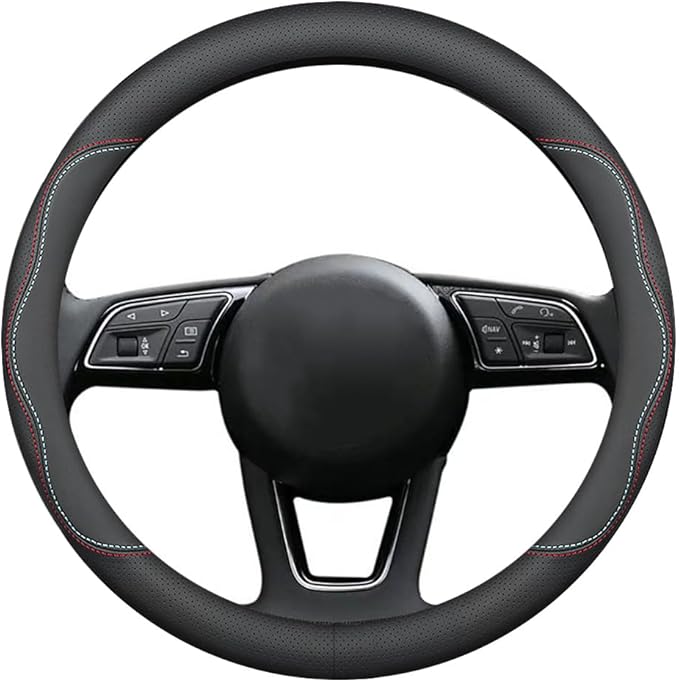 New Nappa Leather car Steering Wheel Cover, Universal 15 inch Black - Image 3