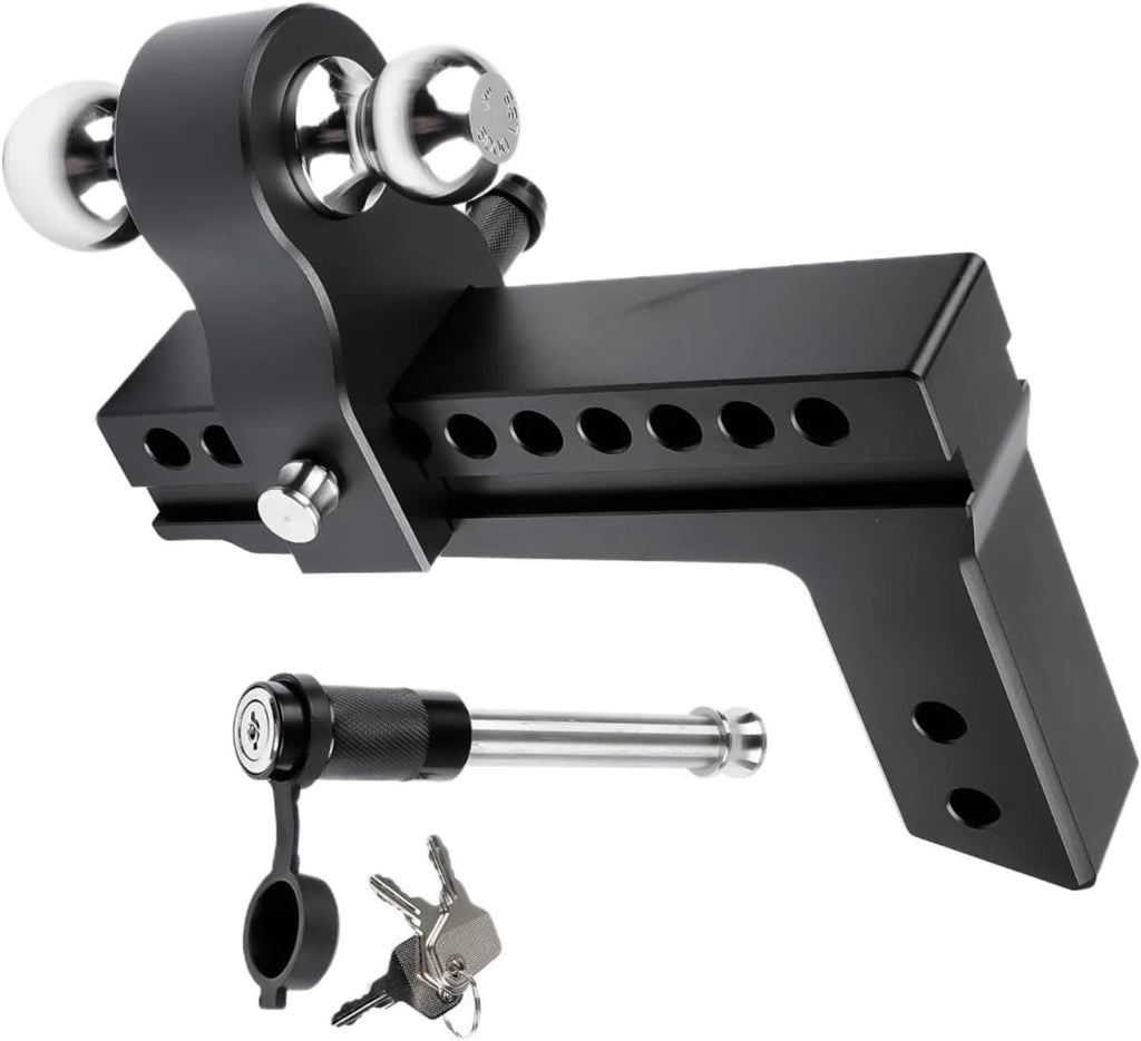Adjustable 2.5" Trailer Hitch 10" Drop/Rise Dual-Ball 18500 LBS GTW Locks