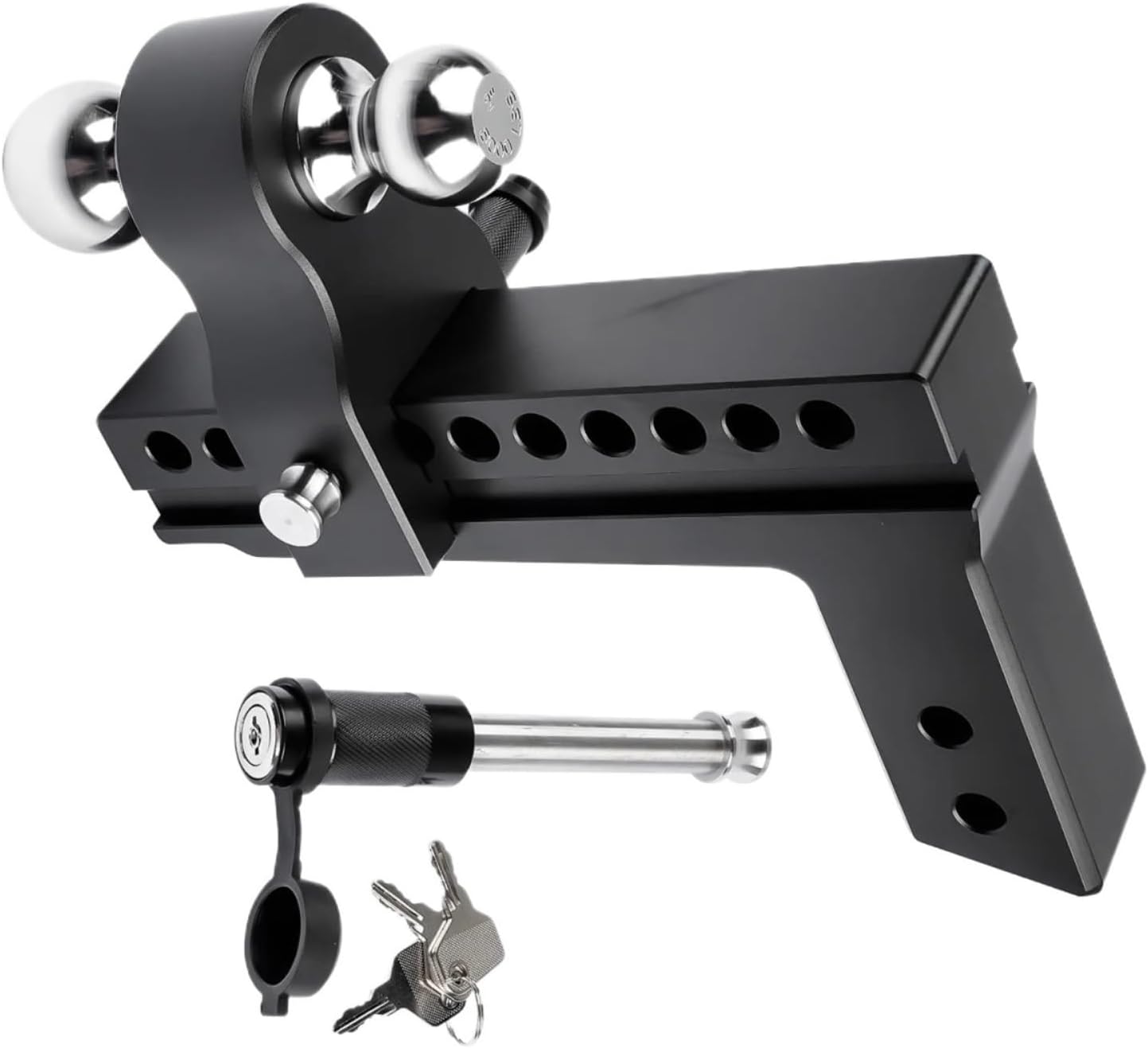Adjustable 2.5" Trailer Hitch 10" Drop/Rise Dual-Ball 18500 LBS GTW Locks