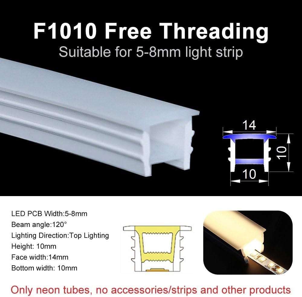 Silicone Neon Diffuser Tube 1-10m, 6-15mm PCB, 120° Frontal Beam - Anti-Leakage, Bendable Design for Embedded LED Signs(F1010 White,1meter)