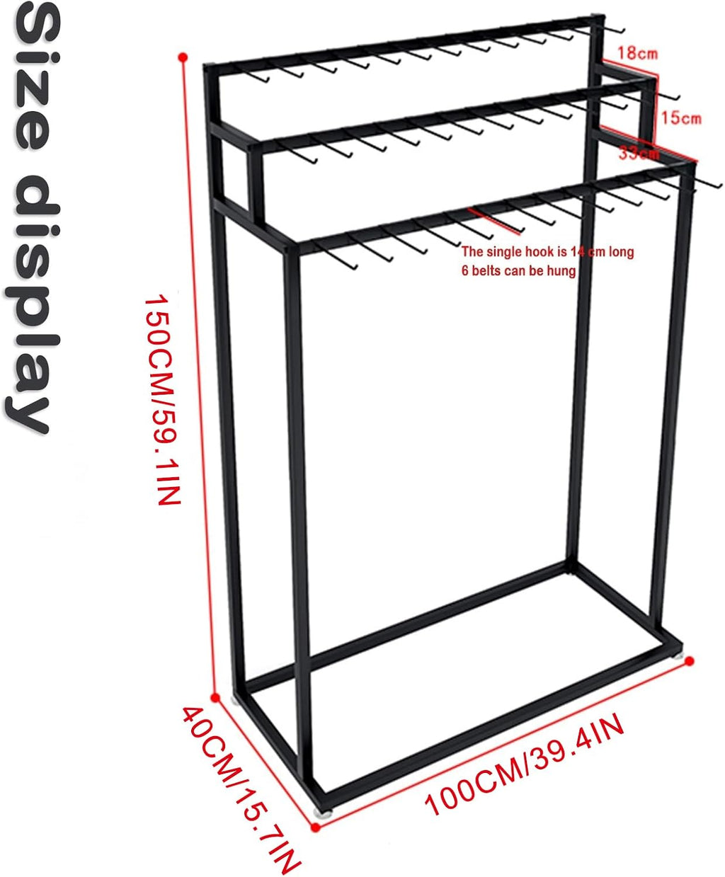 floor mounted metal belt hanger scarf rack for showing dimensions