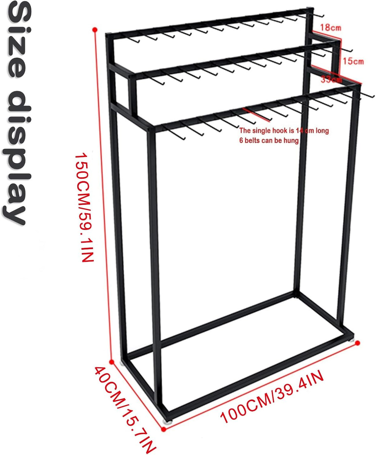 floor mounted metal belt hanger scarf rack for showing dimensions