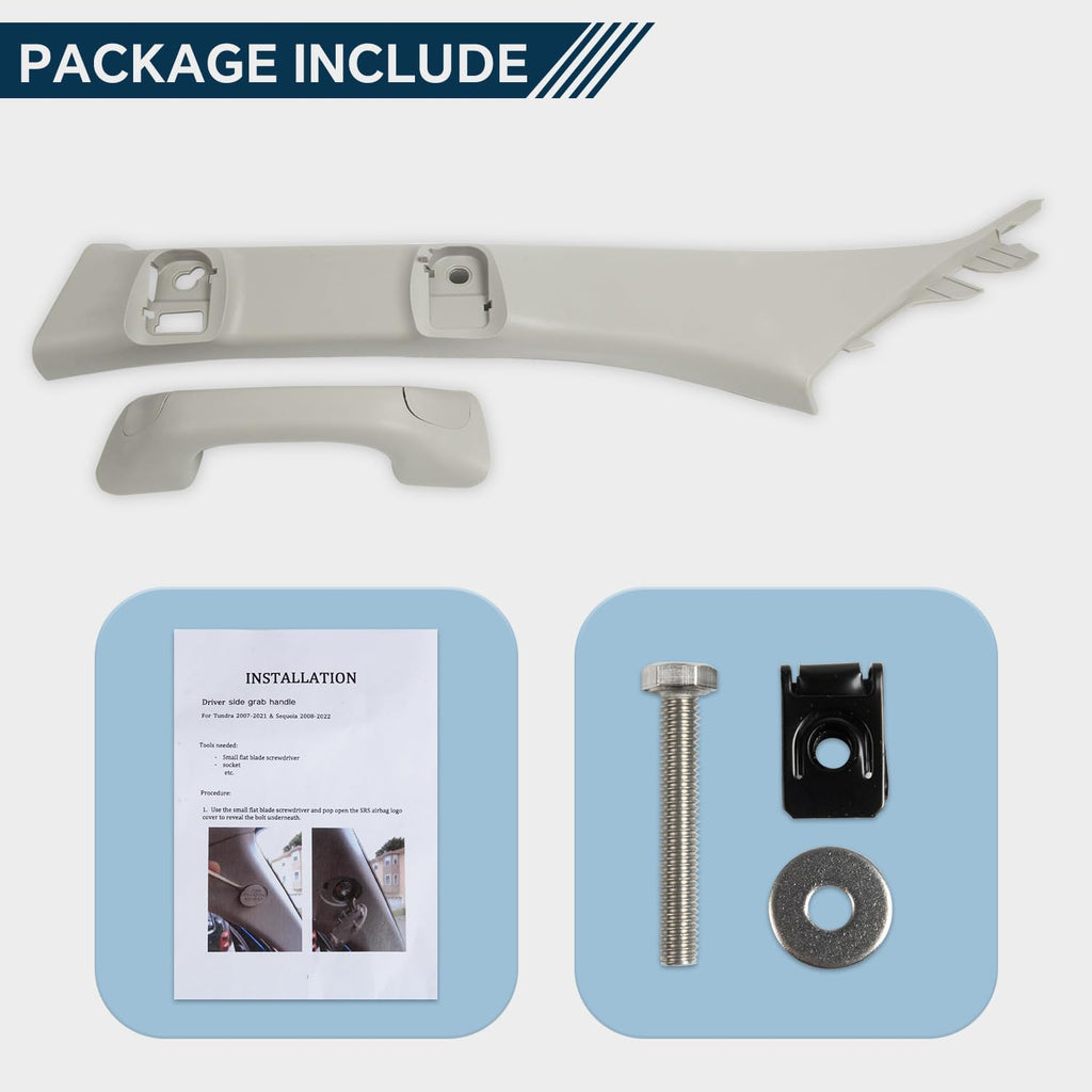 Upgrade Driver Side A-Pillar Trim Panel Grab Handle Compatible with Toyota 2007-2021 Tundra 2008-2022 Sequoia Interior Front Pillar Garnish Assist Handle Replace 62220-0C060-B0 62220-0C050-B0 (Gray)