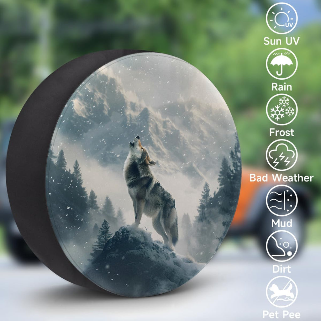 Spare Tire Cover Animal Wolf Wheel Covers Protectors Waterproof Dust-Proof Universal Fit Trailer, RV, SUV and Many Vehicle 15 Inch,A-1133
