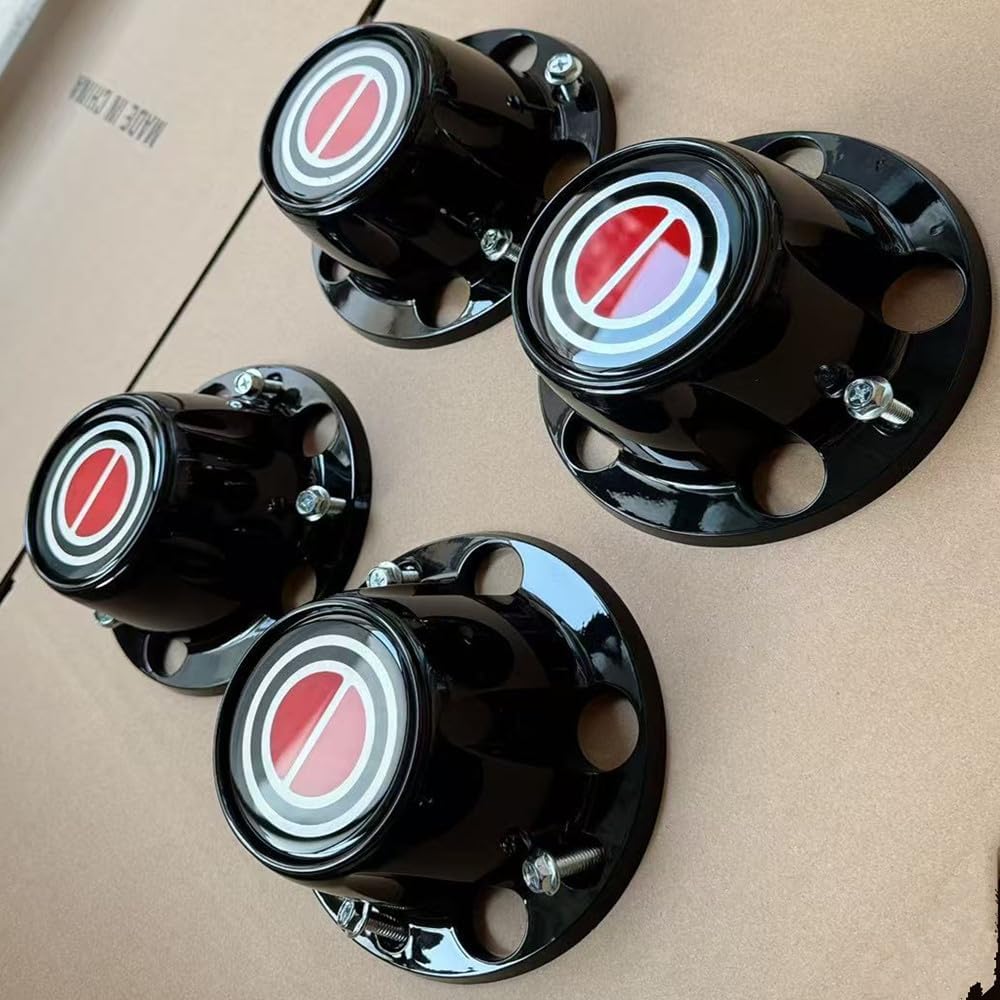 4pcs Gloss Black for 1980-1996 F150 Bronco Van Chrome Wheel Hub Center Caps RED Center (Red)