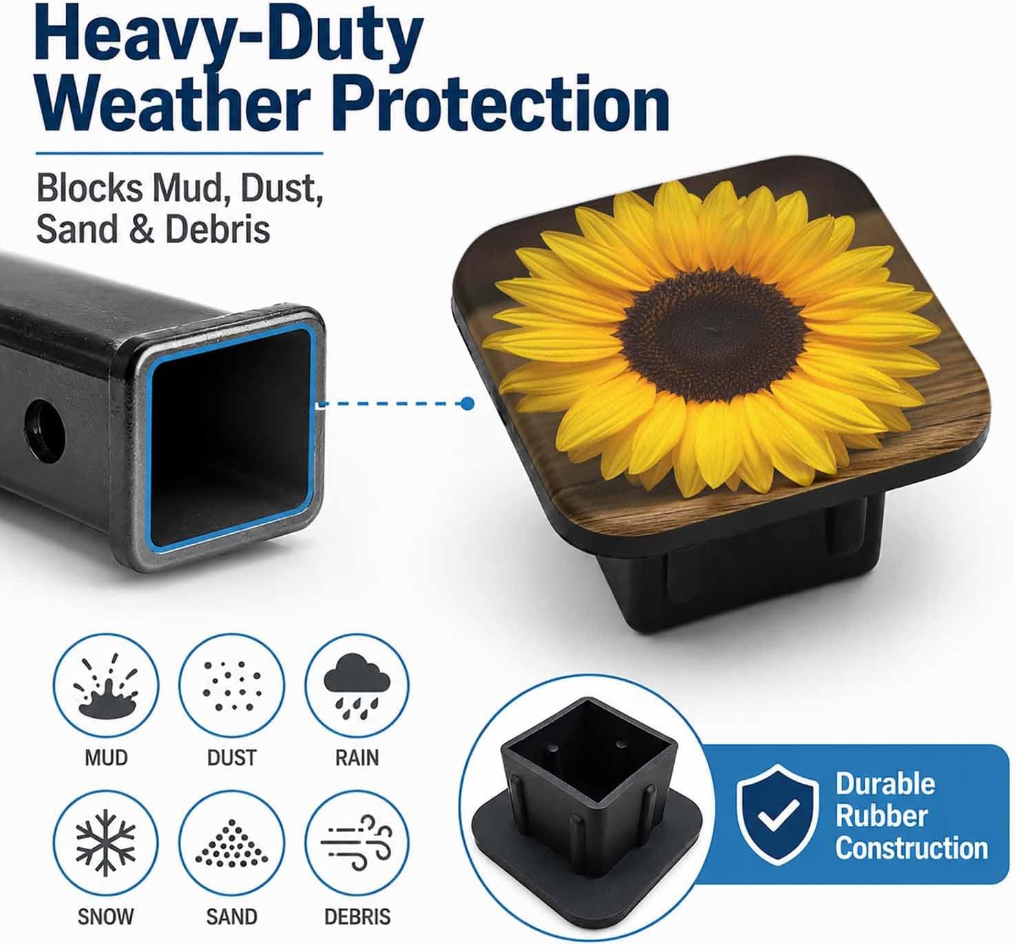 Trailer Hitch Covers Yellow Sunflower Heavy Duty 2 Inch Hitch Cover for Weather Protection, Rubber Hitch Receiver Cover Plug Cap for Trucks SUVs and Off-Road Vehicles