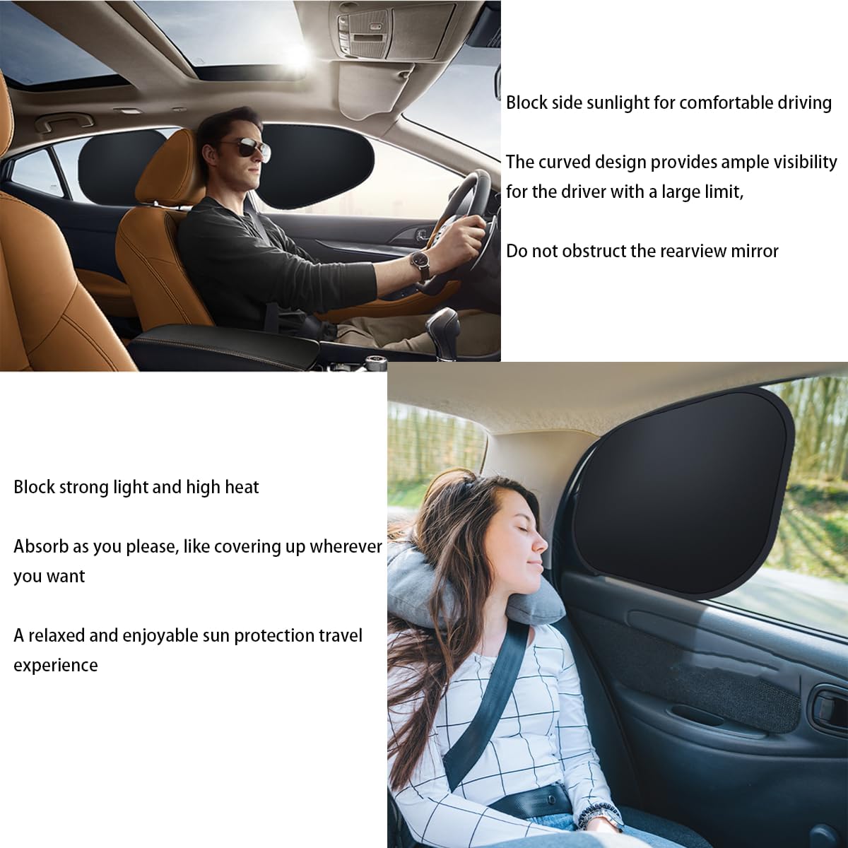 4Pcs(Black) Automotive Sun Protection from UV，Removable Car Window Shades for Side Window,Static Cling Window Sunshine Blocker Visor Sunshade Extender,Passenger/Driver Window Sun Shade