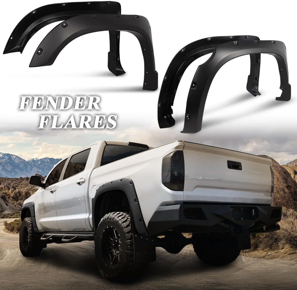 ANDPLAY Fender Flares Compatible With 2014-2021 Toyota Tundra SR | SR5 | Platinum | Limited Smooth Matte Pocket Riveted Style Wheel Cover Protector Vent Trim 4pcs