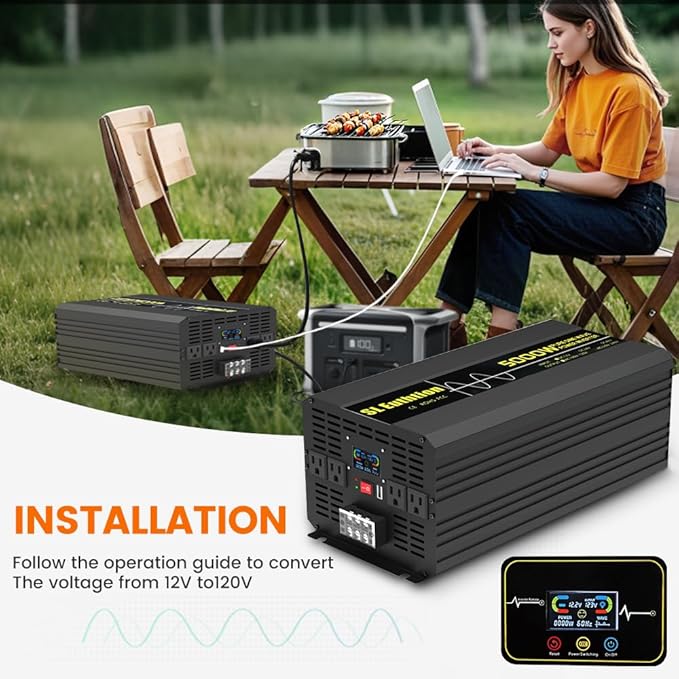 5000W/10000W Pure Sine Wave Car Power Inverter 12V DC to 120V AC 60HZ - Image 3
