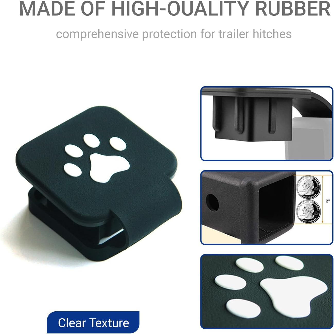 2 Inch Trailer Hitch Cover, Dog Paw Rubber Dustproof Waterproof Plug, Tow Hitch Square Mouth Receiver Plug Protector, Tow Hitch Cover for Most Vehicles, SUV, RV, Pickup, ATV (Buckle Type)