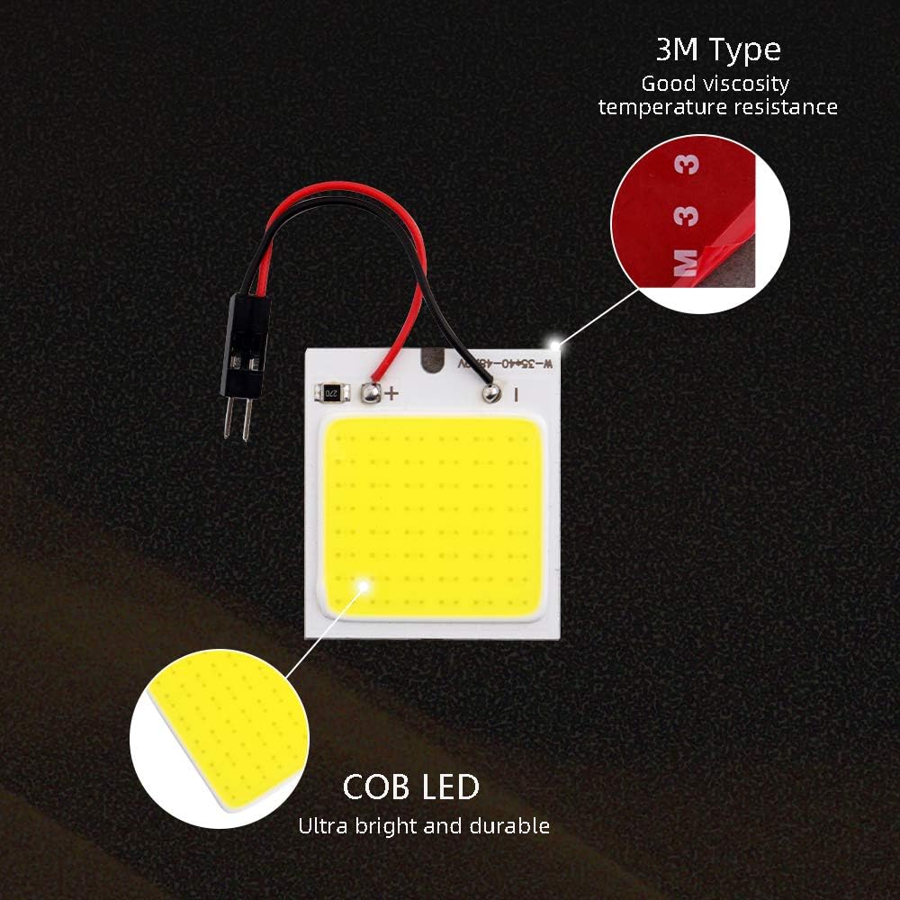 Grandview COB 10-Pack 48-SMD DC12V LED Panel Dome Lamp Auto Car Interior Reading Plate Light Roof Ceiling Interior Wired Lamp With 10x BA9S T10 Festoon Adapters