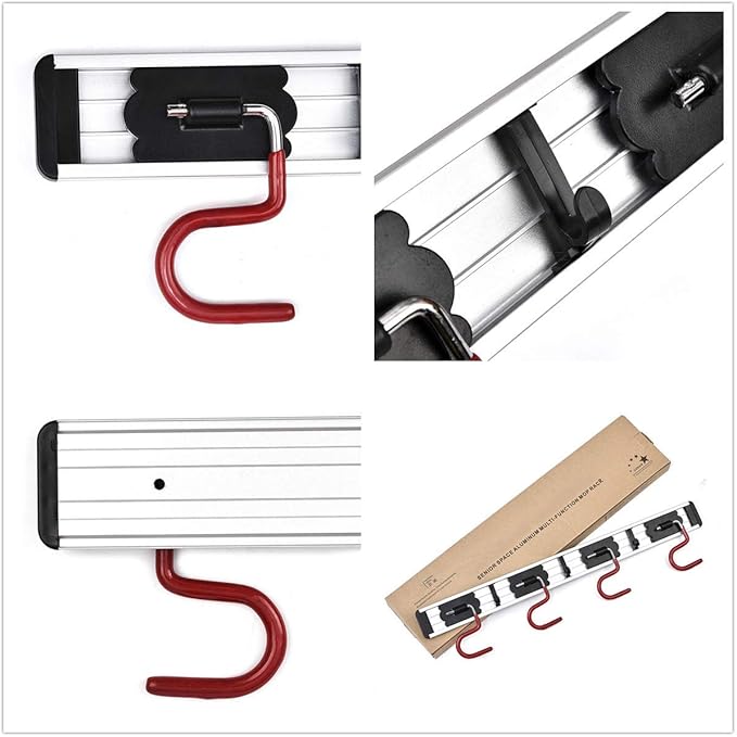 QBOSO Wall Mounted Mop and Broom Holder Stainless Steel S Type Broom Rack - Image 4