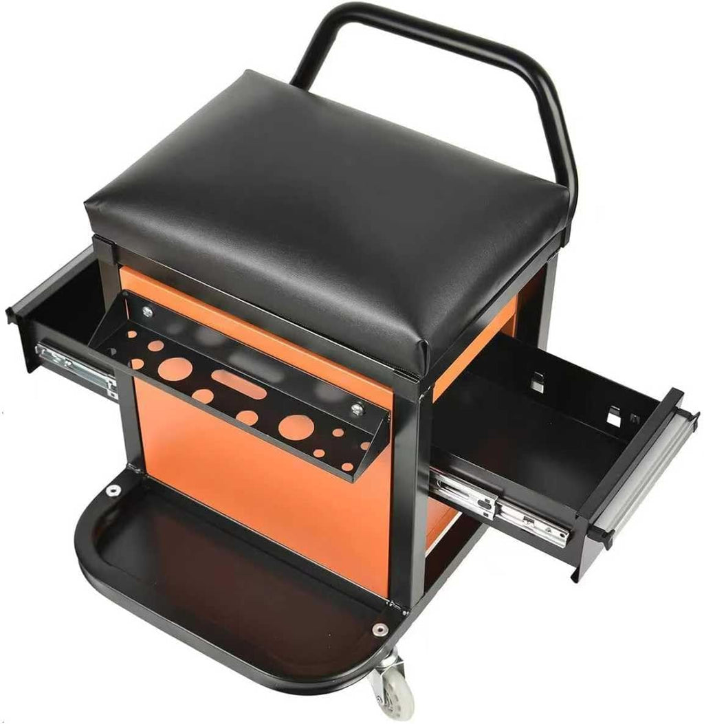 AAIN Rolling Tool Box with Mechanics Seat - Built-in Storage Drawers, 2.5-Inch Swivel Casters, Heavy-Duty 300 lb Capacity Mobile Workbench