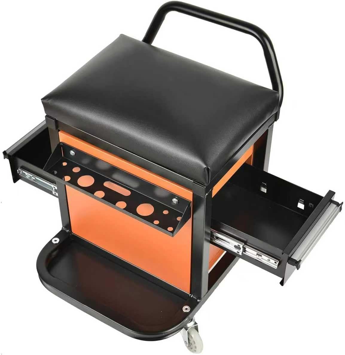 AAIN Rolling Tool Box with Mechanics Seat - Built-in Storage Drawers, 2.5-Inch Swivel Casters, Heavy-Duty 300 lb Capacity Mobile Workbench