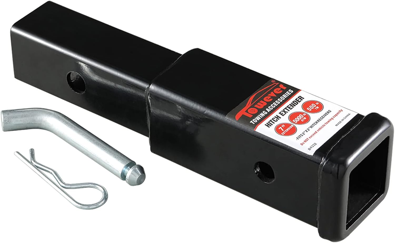 84332P Trailer Hitch Extenders 2 inch Hitch Receiver Tube, 7 inches Extension, with 5/8 inch Hitch Pin