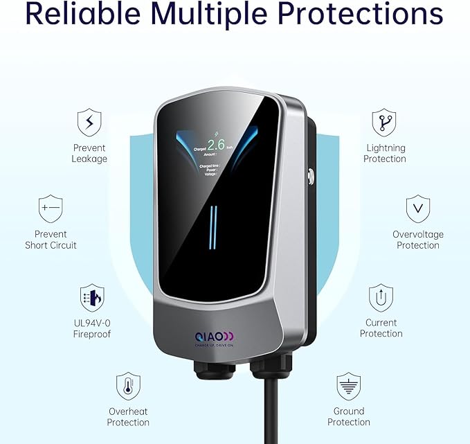 QIAO Level 2 EV Charger, Wi-Fi Bluetooth APP Enabled EVSE, 4.3in Display - Image 8