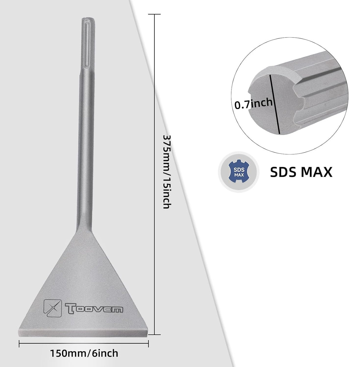 toovem 6 inch wide sds max chisel for shown in use