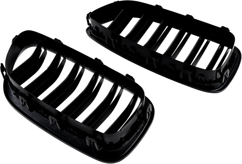 F10 Grille Front Kidney Grill Compatible with BMW 5 series F10 F11 M5 2010-2017 Double Slats ABS Gloss Black Grills 2Pcs (For F10 2010-2017 Double Slats)