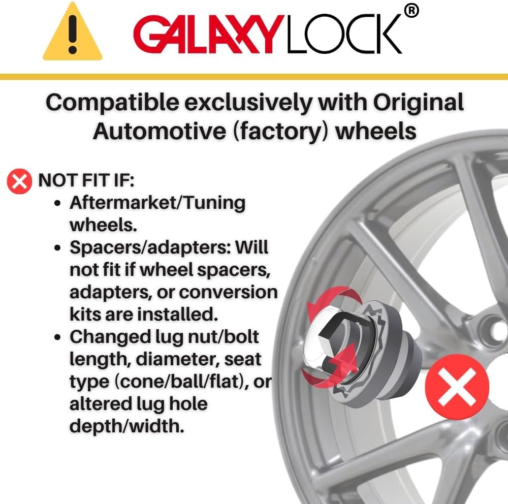 Farad GalaxyLock H1/M Chromed Lug nut Wheel-Locks Kit Suitable for Hyundai Santa Cruz (M12 X 1.5 Thread Size) - Set of 4 Lug Nuts + 1 Key