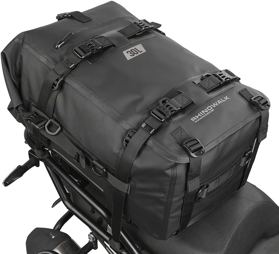 Rhinowalk Motorcycle Tail Bag Motorbike Side Bag 30L Full Waterproof Motor Saddle Pannier Bag Rear Rack Trunk Professional Motor Accessories-Black