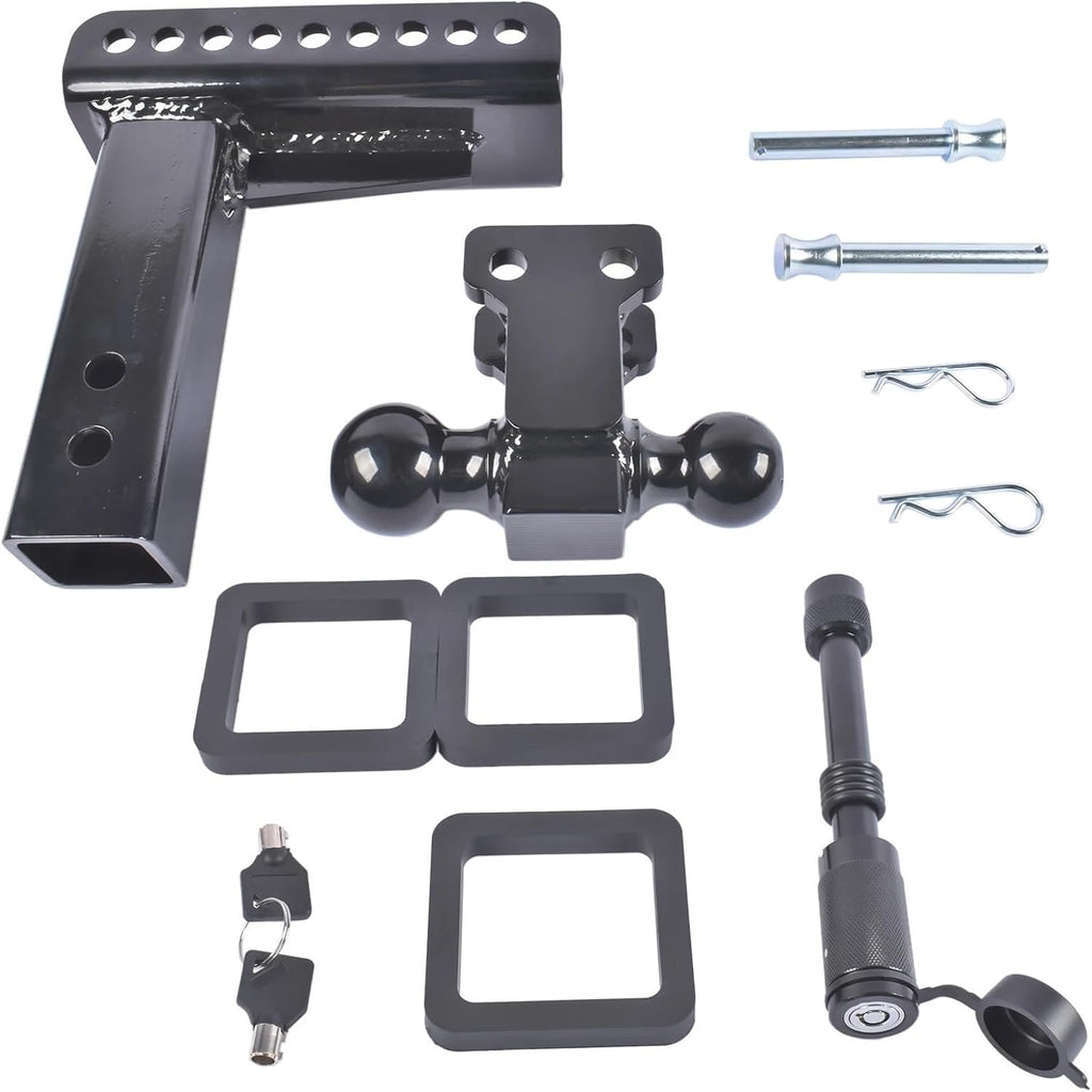 Adjustable 2.5" Trailer Hitch 6" Drop/Rise Dual-Ball 22,000 LBS GTW Locks