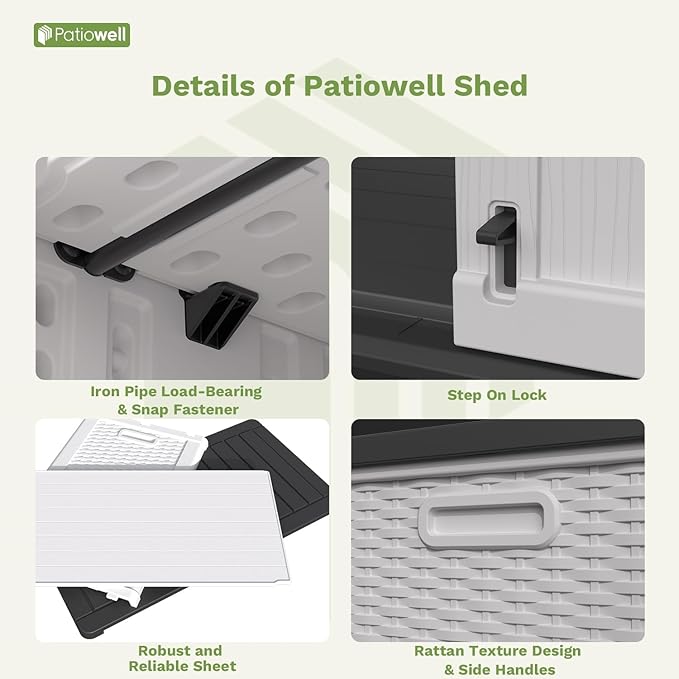 Patiowell 26 Cu.ft Plastic Outdoor Storage Shed w/o Shelf, Lockable Waterproof - Image 6