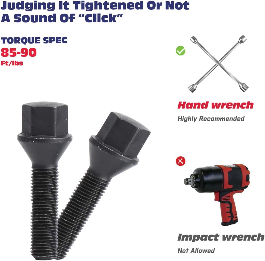 12x1.5mm Tuner Lug Bolts, KSP Conical Seat Extended 40mm Shank 17mm Hex for Aftermarket Wheels, 5PCS Black