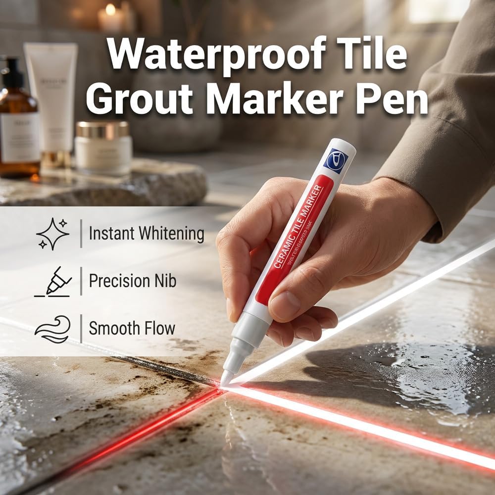 AprYew Grout Pen White Tile Grout Paint, 2026 New Waterproof Grout Paint Pen, Grout Sealer Marker for Cleaner Looking Grout Lines, Narrow 5mm Tip (Light Grey)
