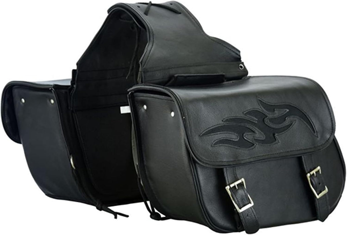 Dream Apparel Naked Cowhide Leather Motorcycle Saddle Bags Throw Over Saddlebags