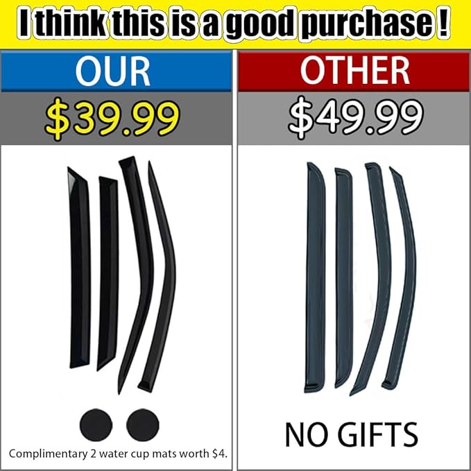 Rain Guards for Buick Regal 2011-2017, Tape-on Side Window Deflectors, Window - Image 2