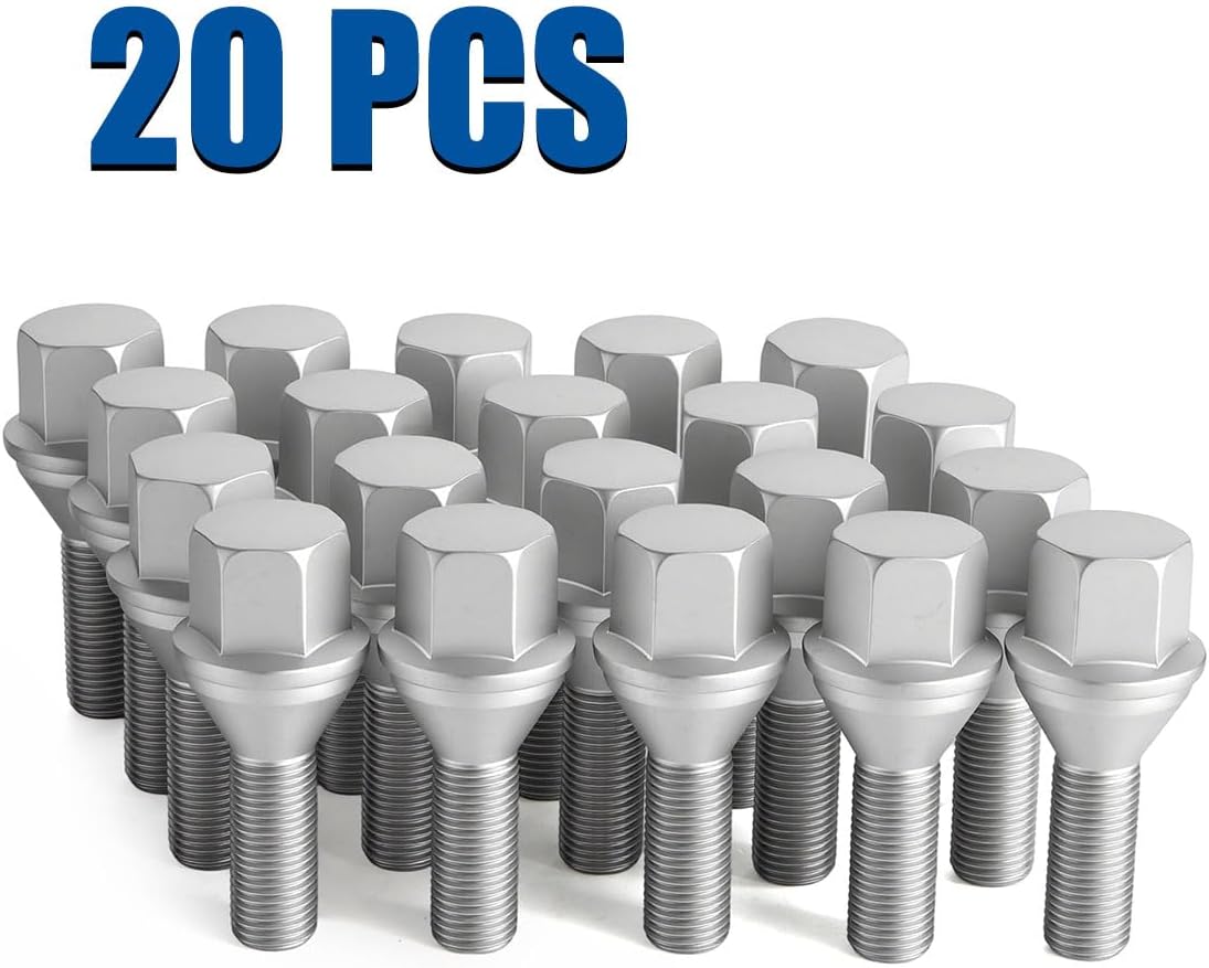 GAsupply 12X1.25 OEM Lug Bolts, Fit for 2015-2022 Renegade, 2018-2022 Compass, 2014-2022 Cherokee, 20pcs 28mm Shank One-Piece Factory Style Dacromet Chrome Wheel Bolt, 19mm Hex Stock Studs, Cone Seat