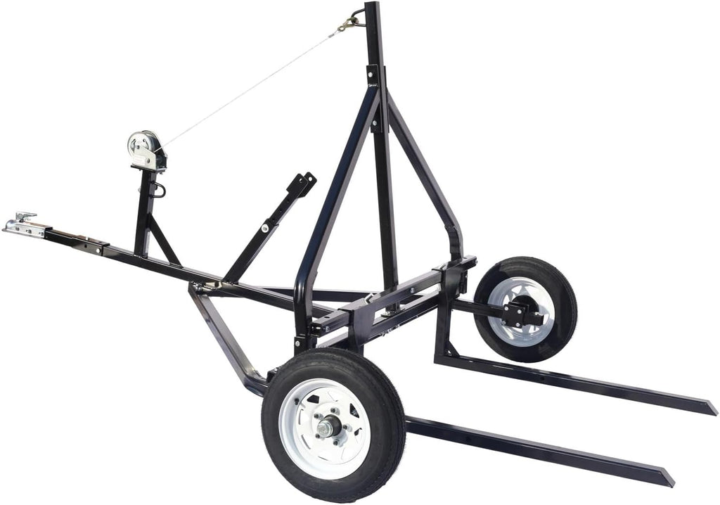 Adjustable Round Bale Mover Hay Bale Trailer Bale Hauler Manual Winch 1500 lbs Capacity 4.80-12" Tubeless Tires Heavy Duty Steel Frame ATV UTV Truck Towable Bale Lifter Transport Tool Black