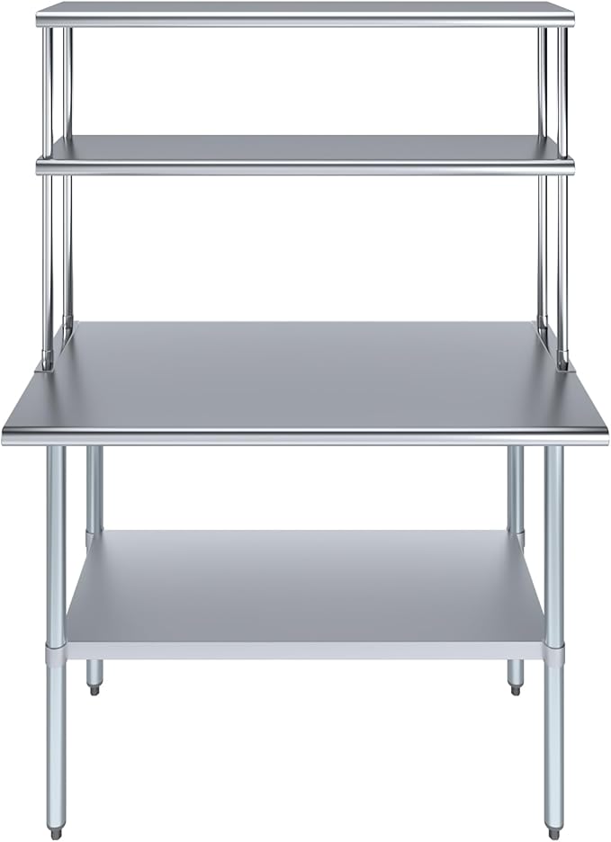 Amgood Stainless Steel Work Table Wide Double Tier Overshelf | NSF | Metal - Image 2