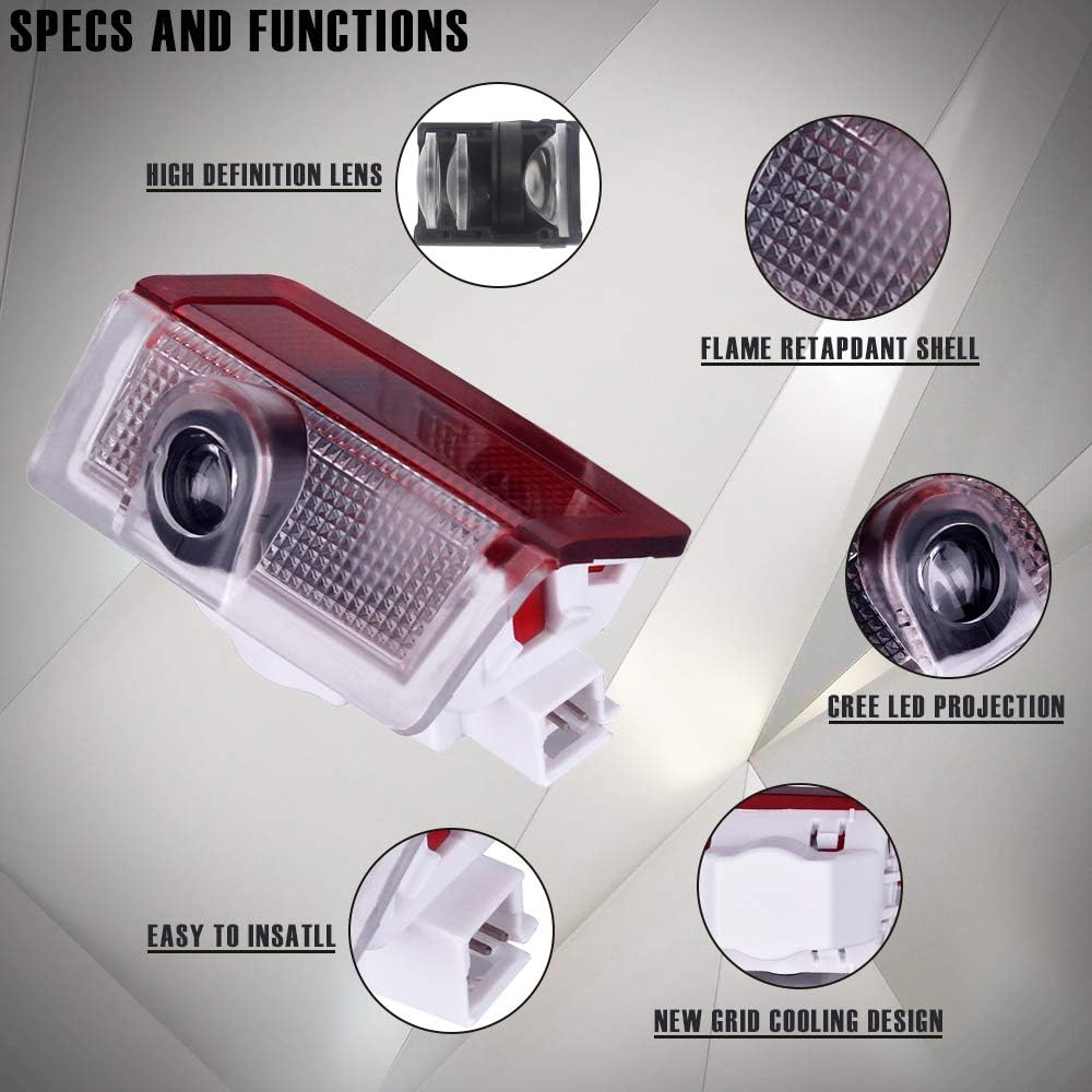 Car Door Lights Logo Projector LED Welcome Lights Accessories, Compatible with A-, B-, C-, E-, M-, GL-, GLA-, GLC-, GLE-, and GLS-Class Models (W205, W213, W166); Plug-and-Play (4-piece Set)