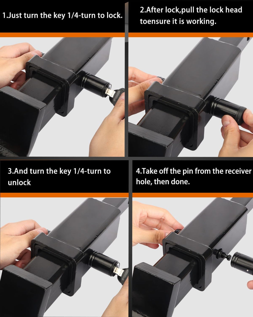 METOWARE Trailer Hitch Lock - 5/8" Dia Locking Hitch Pin, Anti-Theft Trailer Receiver Lock, Fits 2" Receiver Tubes, Class III & IV Hitch Receivers, Black (1 Pack)