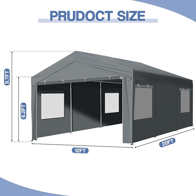 VINGLI 12 x 20 ft Outdoor Portable Storage Shed, Heavy Duty Bike Tent - Image 3