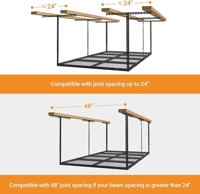 4ftx8ft Overhead Garage Storage Rack, Heavy-Duty Metal Garage Ceiling Storage - Image 7