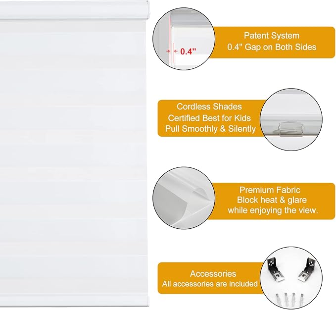 Persilux Cordless Zebra Blinds for Indoor Windows, Free-Stop Cordless, Light - Image 2