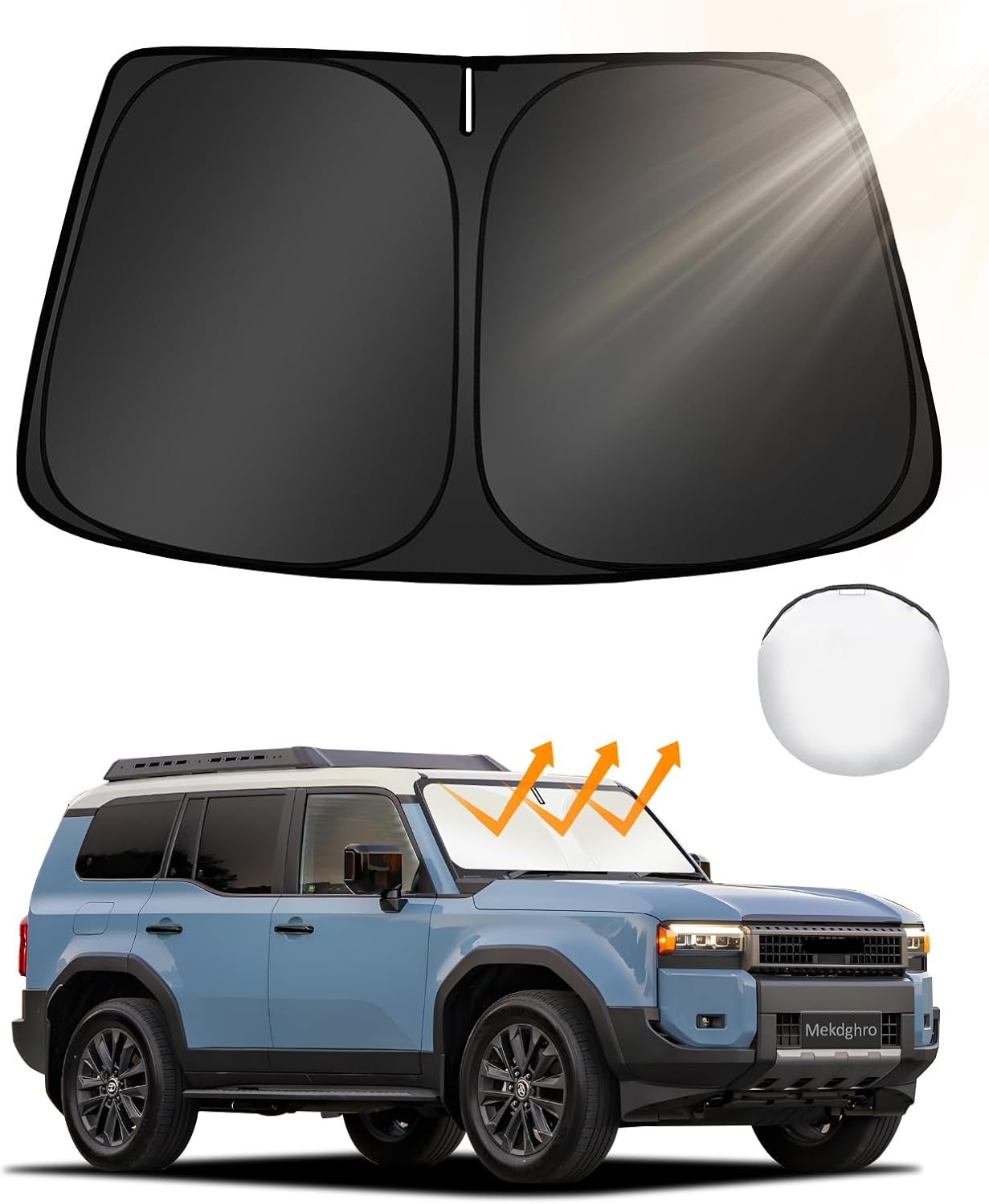 Custom Fit Windshield Sun Shade for Toyo-ta Land Cruiser 2026 2024-2025, Foldable, Easy to Install & Store, Full Coverage, 210T Reflective Fabric, Blocks 99% of UV Rays