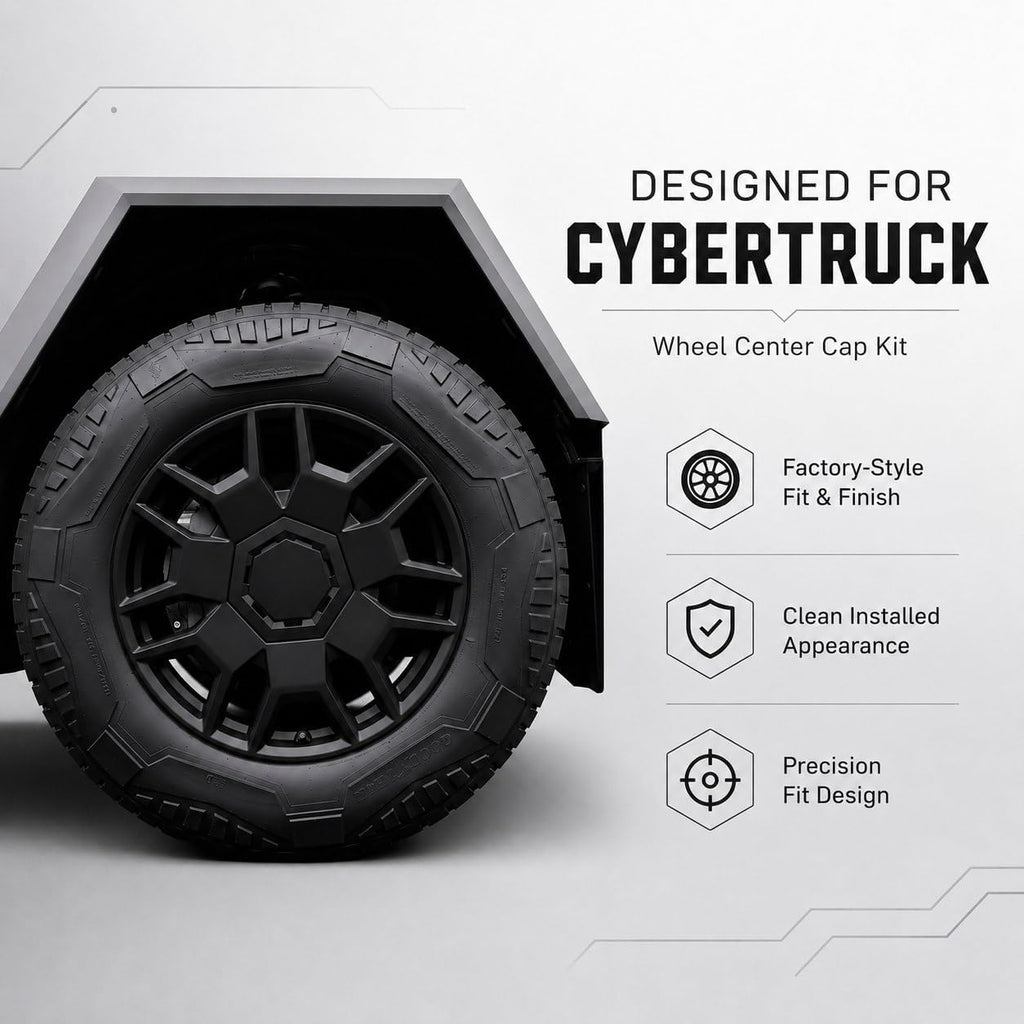 Cyber Wheel Cap Kit for Tesla Cybertruck, Set of 4 Wheel Center Cap Covers, Retail Box Included, Factory-Style Matte Black Replacement Wheel Caps