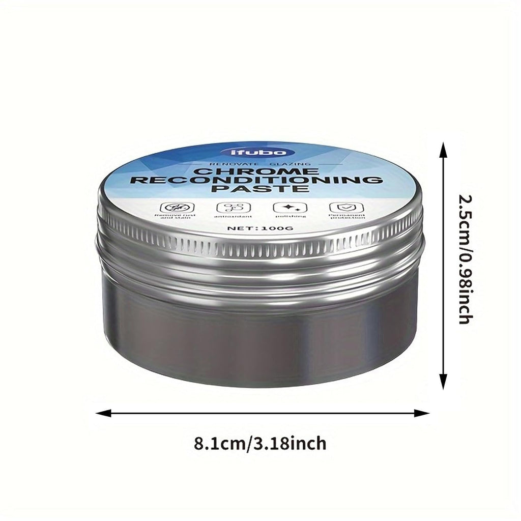Chrome Polished Scratch Remover, 100g Reconditioning Paste with Repair Wax, Aluminum and Stainless Steel Cleaning Agent for Vehicle, Home, Garage, Workshop Use