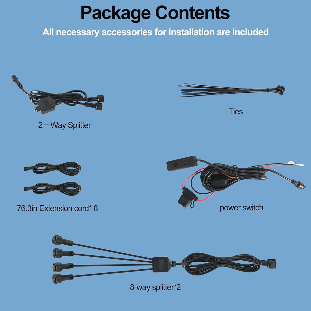 12pods Rock Lights Wiring Harness with Switch 20 AWG Waterproof Connector for Car, Off Road, UTV, ATV, Boat, Rv, Trucks, Pickup, RZR,Automotive Rock Work Light Wiring Harness