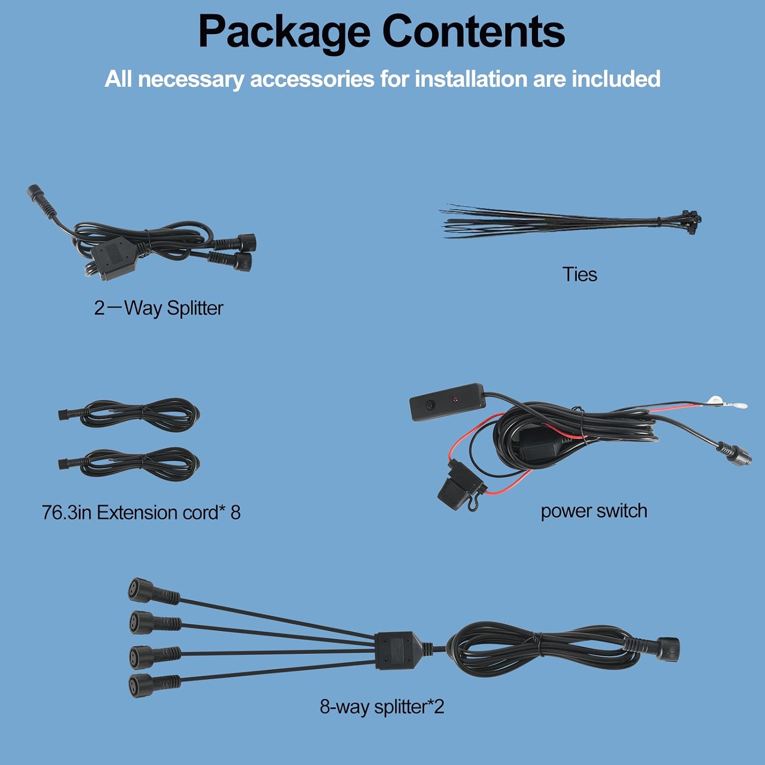 12pods Rock Lights Wiring Harness with Switch 20 AWG Waterproof Connector for Car, Off Road, UTV, ATV, Boat, Rv, Trucks, Pickup, RZR,Automotive Rock Work Light Wiring Harness