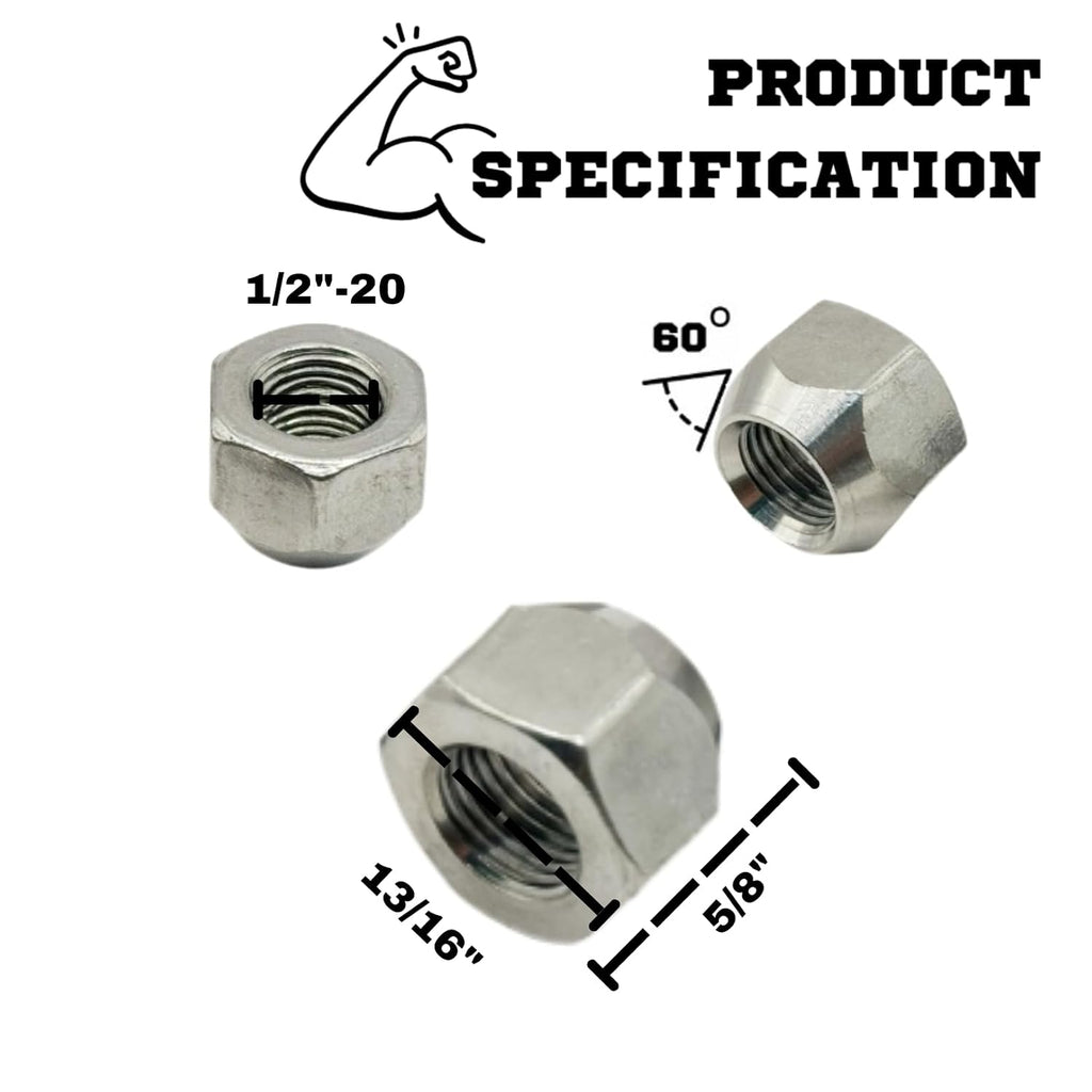 MIGHTY FASTENERS 304 Stainless Steel Open Cone Wheel Nuts, 1/2"-20 Thread, Ideal for Trailers and RVs, Corrosion Resistant, 10-Pack