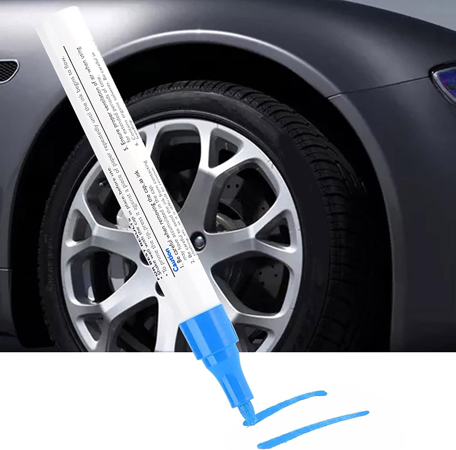 Car Paint Scratch Repair, Waterproof Professional Car Pencil Tire Paint Pen, Pens for Car (Black)(Blue)